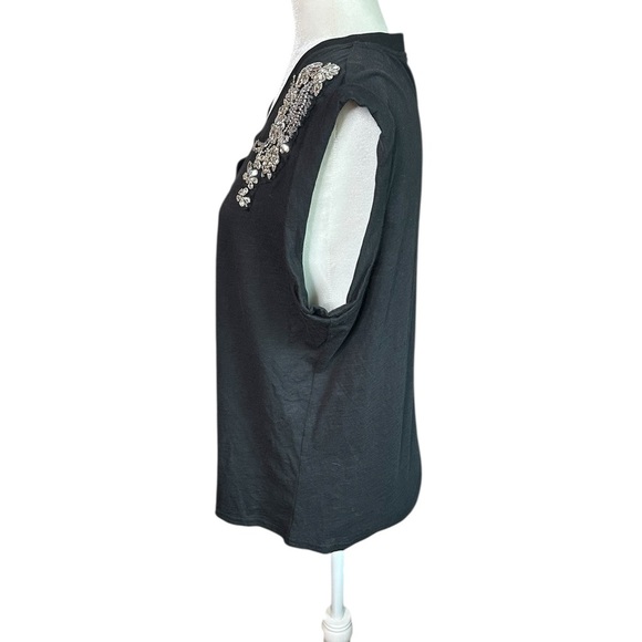 Cinq a Sept Black Embellished Muscle Tee - Picture 3 of 5